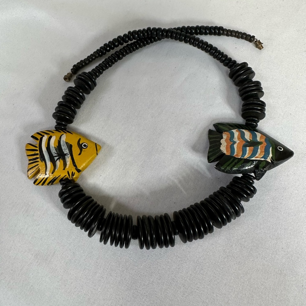 Vintage hand painted tropical angel fish necklace